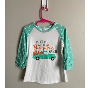 Meet Me At The Pumpkin Patch Mint Ruffled Sleeved Girls Fall Raglan Shirt